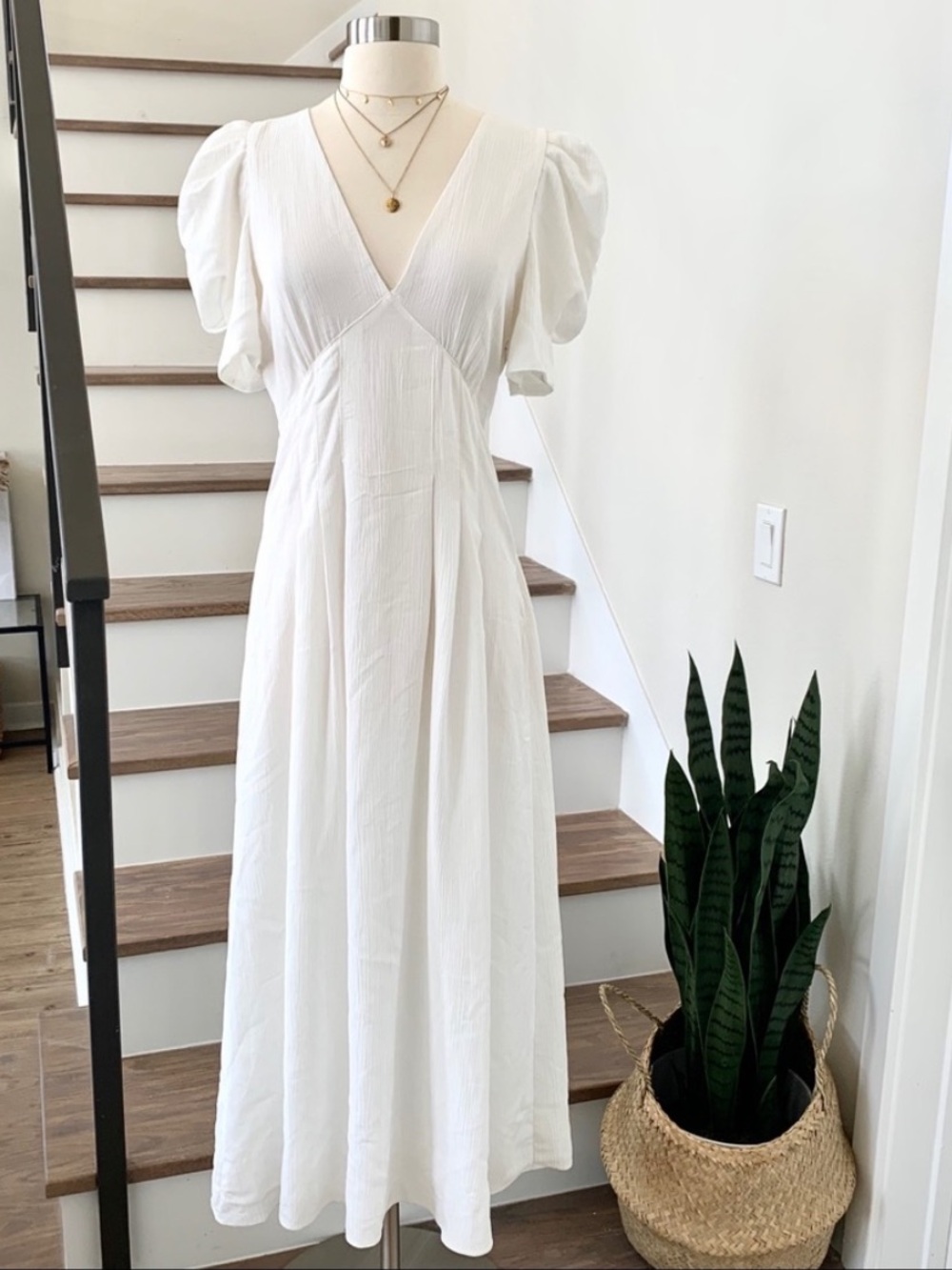 ZARA VOLUMINOUS SLEEVE WEAVED TEXTURED FULLY LINED MODAL MAXI MIDI DRESS $70